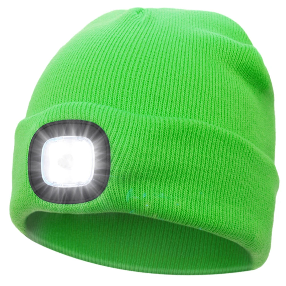 Unisex LED Beanie Hat with 4 Built-in Lights – Winter Knit Cap with Rechargeable Headlamp
