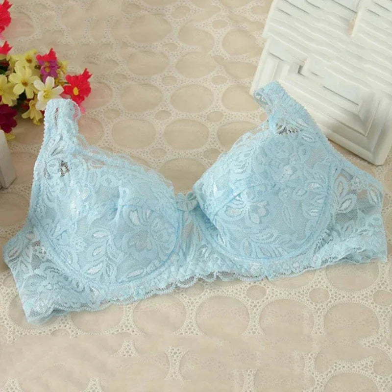 Sexy Floral Lace Push-Up Bra – Women’s Thin Summer Lingerie, Breathable Solid Color Comfort Brassiere
