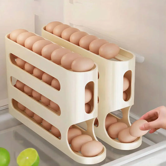 Automatic Rolling Egg Storage Box – 2 to 4 Layer Slide Organizer for Fridge & Side Door Storage
