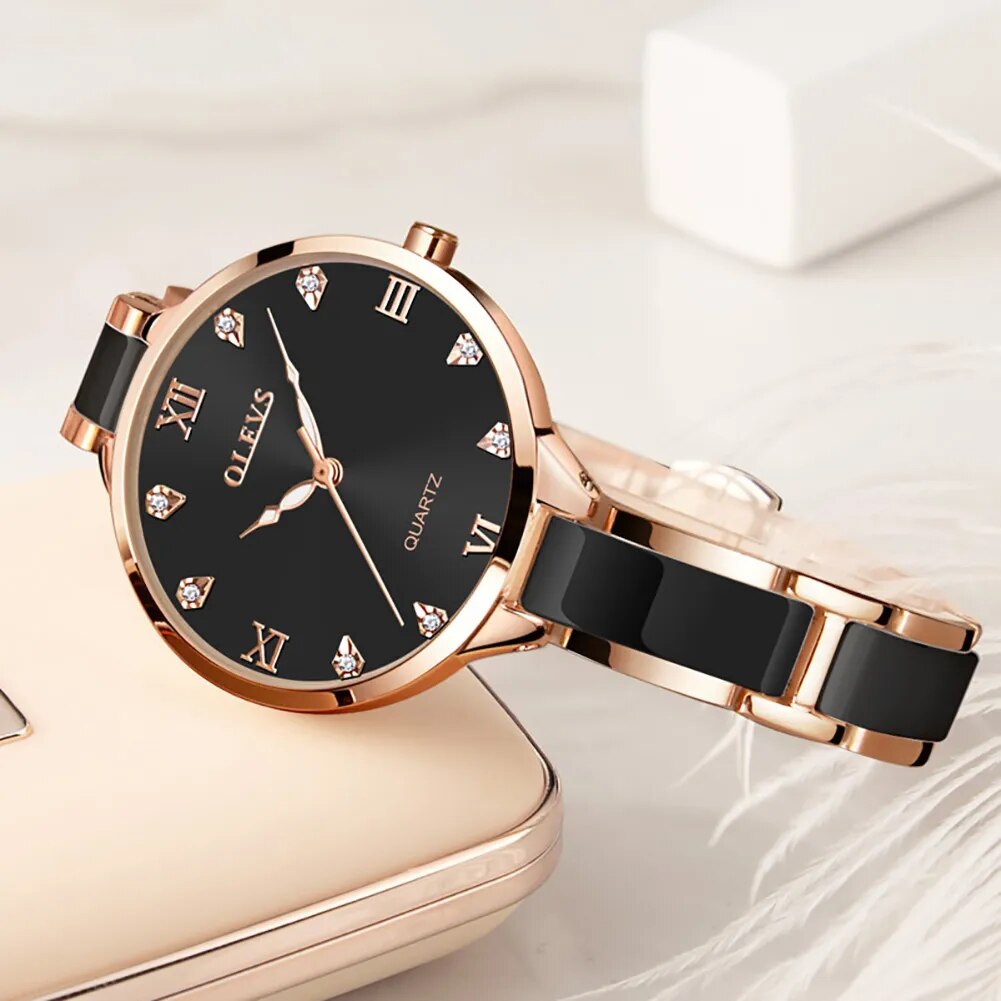 OLEVS Quartz Women's Watch: Elegant Ceramic Strap, Japan Movement, 30M Waterproof - The Perfect Valentine's Day Gift for Her