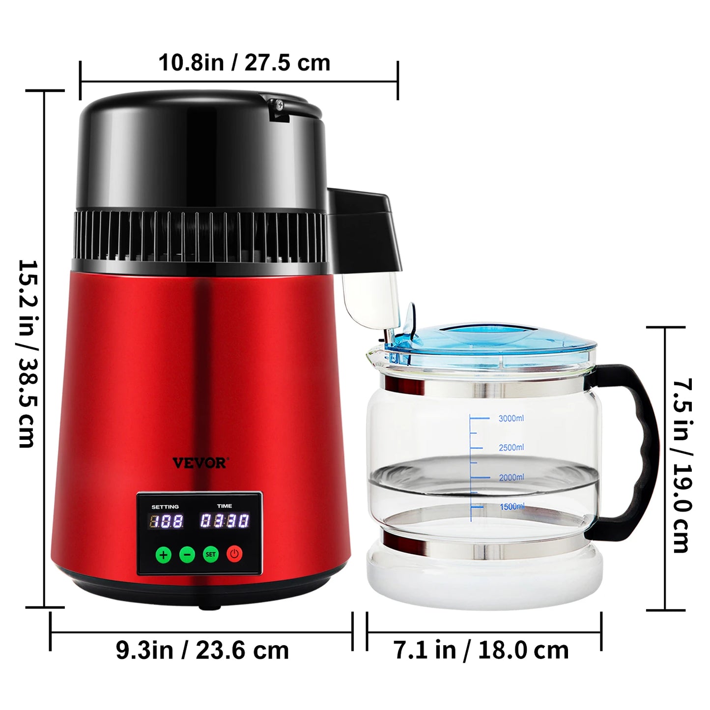 4L Water Distiller with Touch Screen - 1 L/H Purifying Speed, Drinking Water Filter and Dispenser for Home Use.