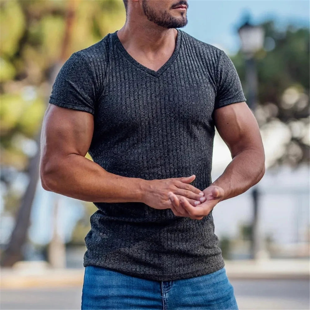 Stay Fashionable in 2024: Men's V-Neck Slim Fit Sports T-Shirt