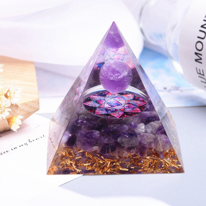 Handcrafted Brazilian Amethyst Orgonite Pyramid: Enhance Your Meditation, Chakra Healing, and Energy Flow