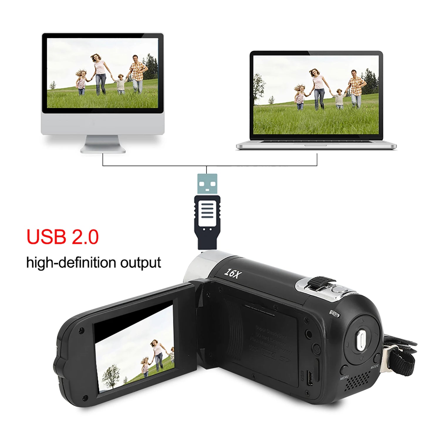 DH-90 Camcorder – 16X Digital Zoom, 2.7-Inch Color Display, High Definition Camera for Image and Video Shooting (110-240V)