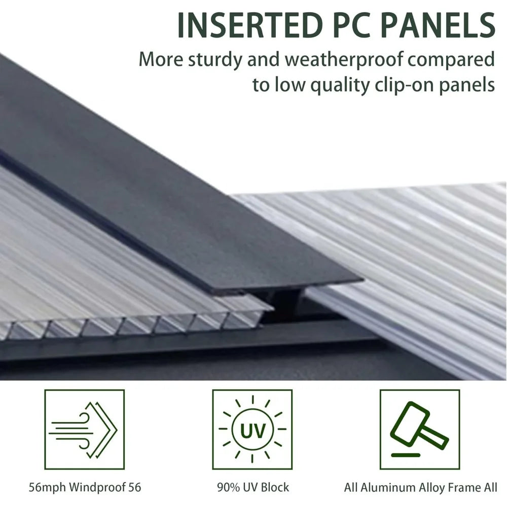 8x16 FT Polycarbonate Walk-In Greenhouse with Adjustable Roof Vents – Aluminum Frame, Weather-Resistant Outdoor Garden Shelter