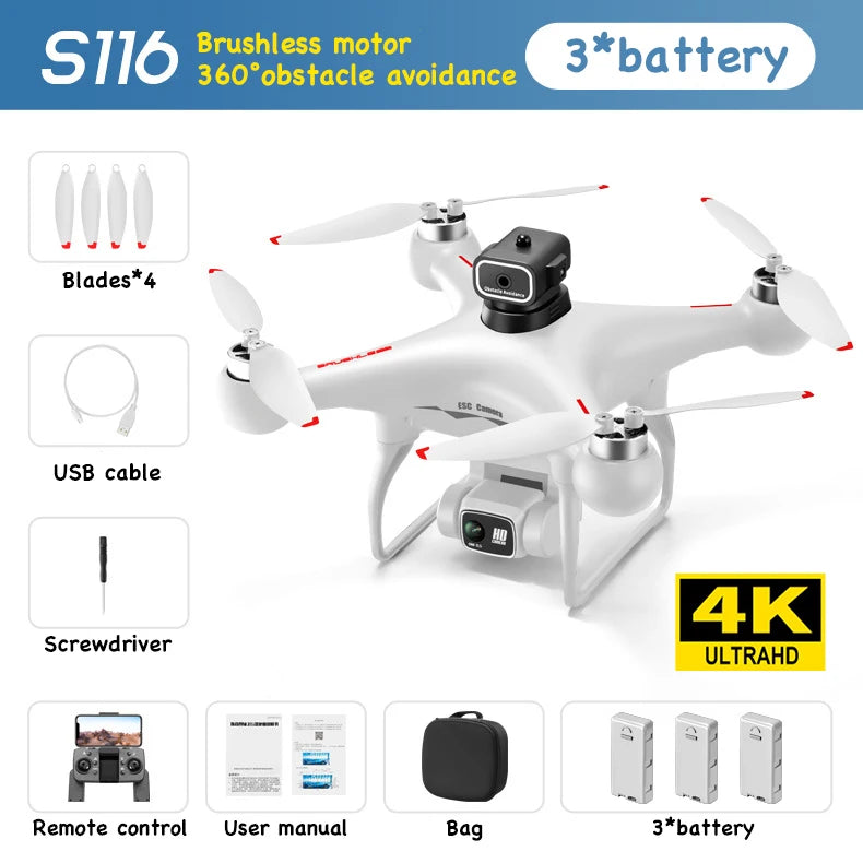 8K GPS Professional Drone with Dual 4K Cameras | S116 Max Brushless Motor, Obstacle Avoidance, & Long-Life Battery