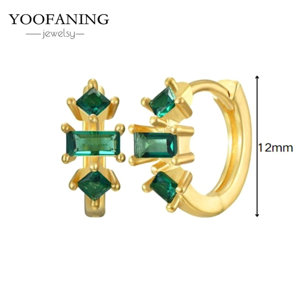 925 Sterling Silver Women's Earrings – Heart-Shaped Green Zircon Flower with Geometric Luxury Design