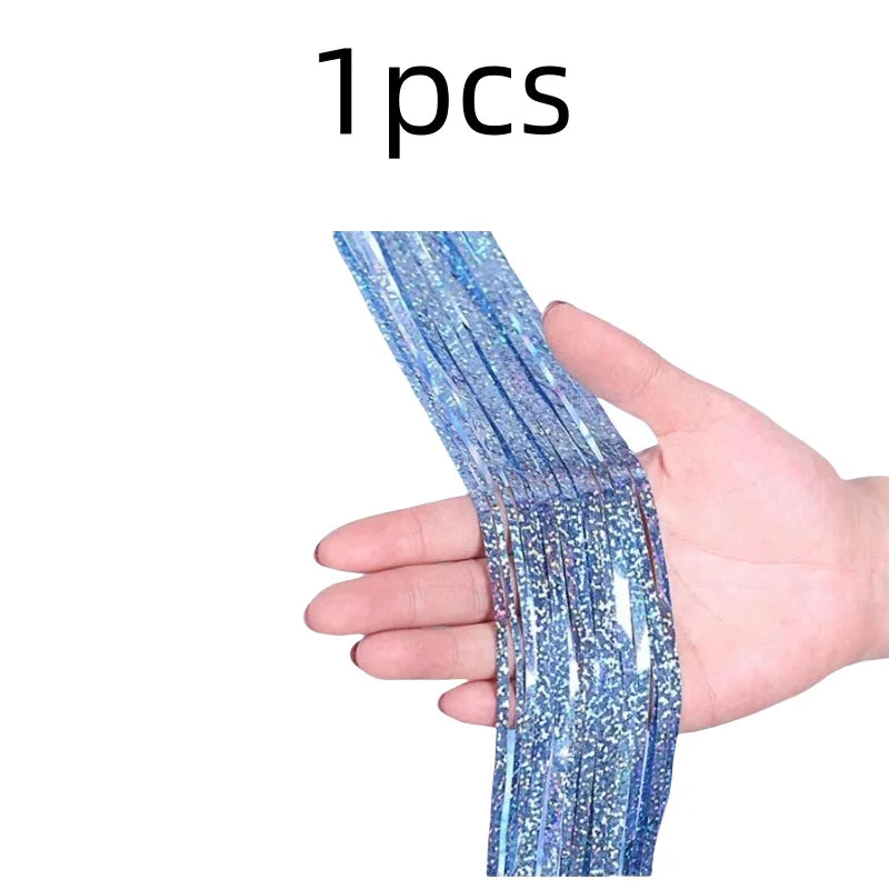 2-Pack Metallic Tinsel Fringe Curtains – 2x1M Glitter Party Backdrops for Birthday, Wedding, Bachelorette & Event Decor