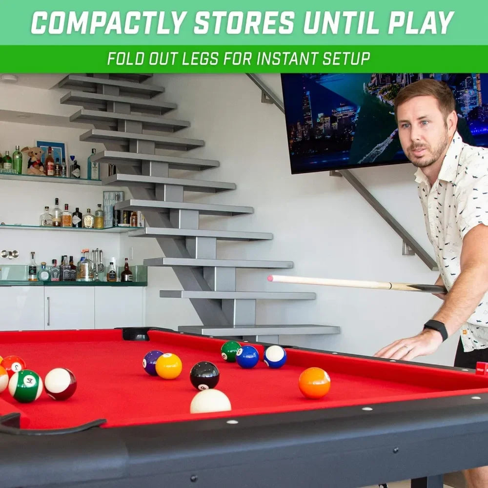 6, 7, or 8 Ft Portable Billiards Table – Premium Pool Table with Full Set of Balls, 2 Cue Sticks, and Chalk Included