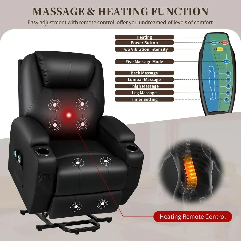 2023 Modern Power Lift Recliner: Heat, Massage, and PU Leather Comfort for Elderly