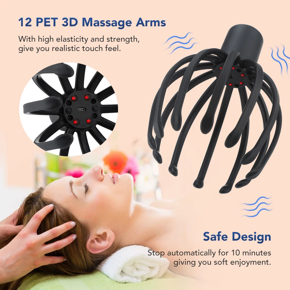 Electric Octopus Claw Scalp Massager: Hands-Free, Rechargeable Head Scratcher for Therapeutic Stress Relief and Hair Stimulation!