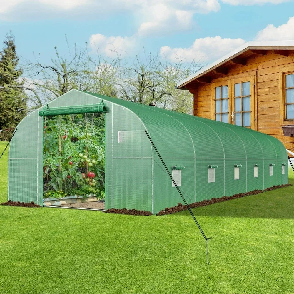 30x10 FT Walk-In Outdoor Greenhouse Tunnel – Portable Gardening House with Galvanized Steel Frame, Zipper Doors & 7 Crossbars