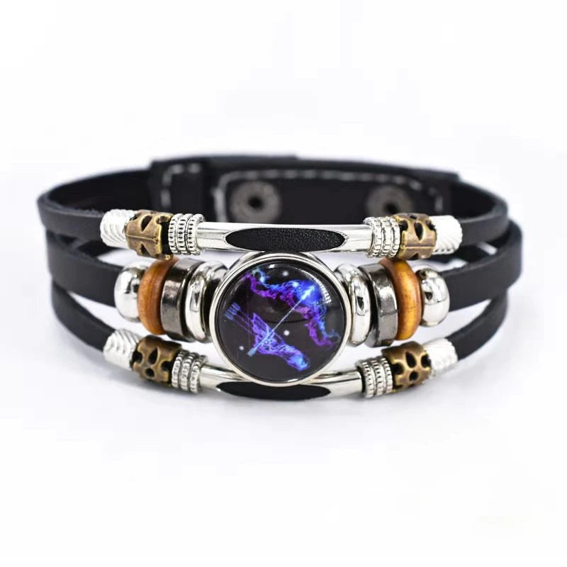 Glow-in-the-Dark Zodiac Bracelet with Retro Beaded Style for Him & Her