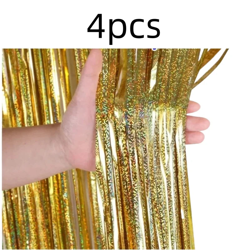 2-Pack Metallic Tinsel Fringe Curtains – 2x1M Glitter Party Backdrops for Birthday, Wedding, Bachelorette & Event Decor