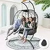Double Swing Egg Chair with Stand – 2-Person Rattan Loveseat for Outdoor/Indoor Patio or Bedroom (Gray & Turquoise)