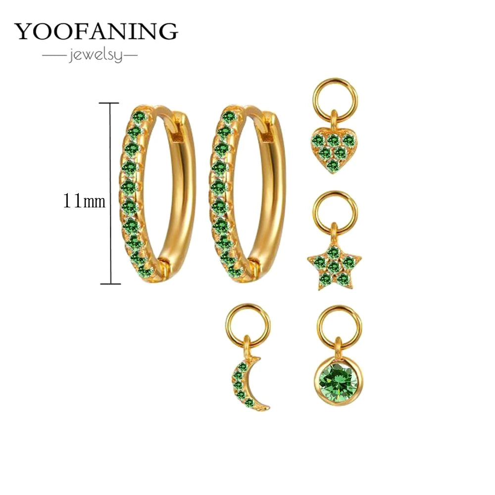 925 Sterling Silver Women's Earrings – Heart-Shaped Green Zircon Flower with Geometric Luxury Design