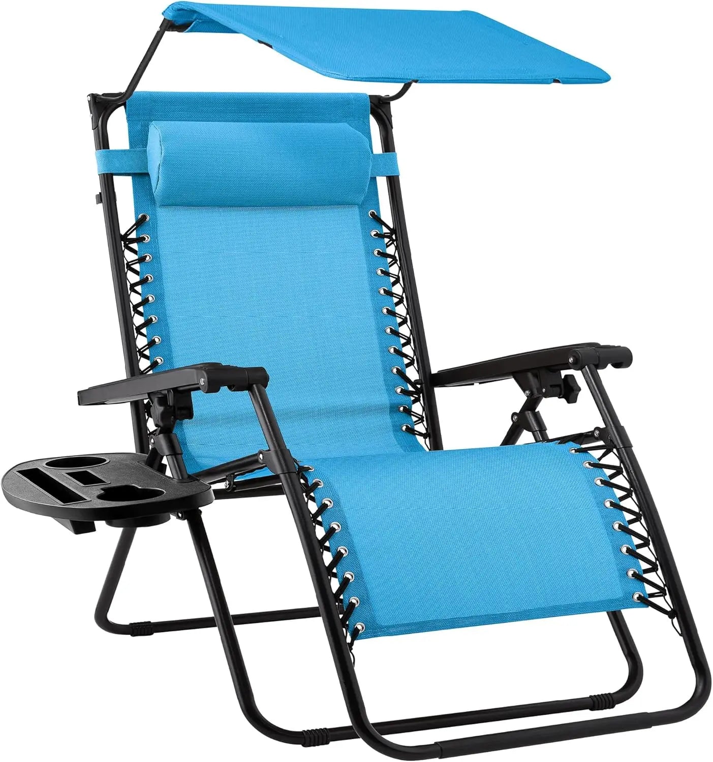 Folding Zero Gravity Recliner Chair – Outdoor Patio Lounge with Adjustable Canopy, Headrest & Side Tray