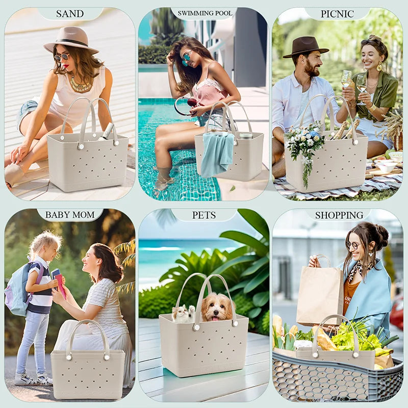 Fashion Summer EVA Beach Basket – Large Waterproof Tote for Women, Perfect Picnic or Shopping Shoulder Bag with Pouch