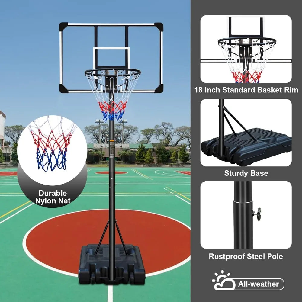 Adjustable Portable Basketball Hoop: Height 6.2-8.5ft, Transparent Backboard & Wheels – Perfect for Any Court!