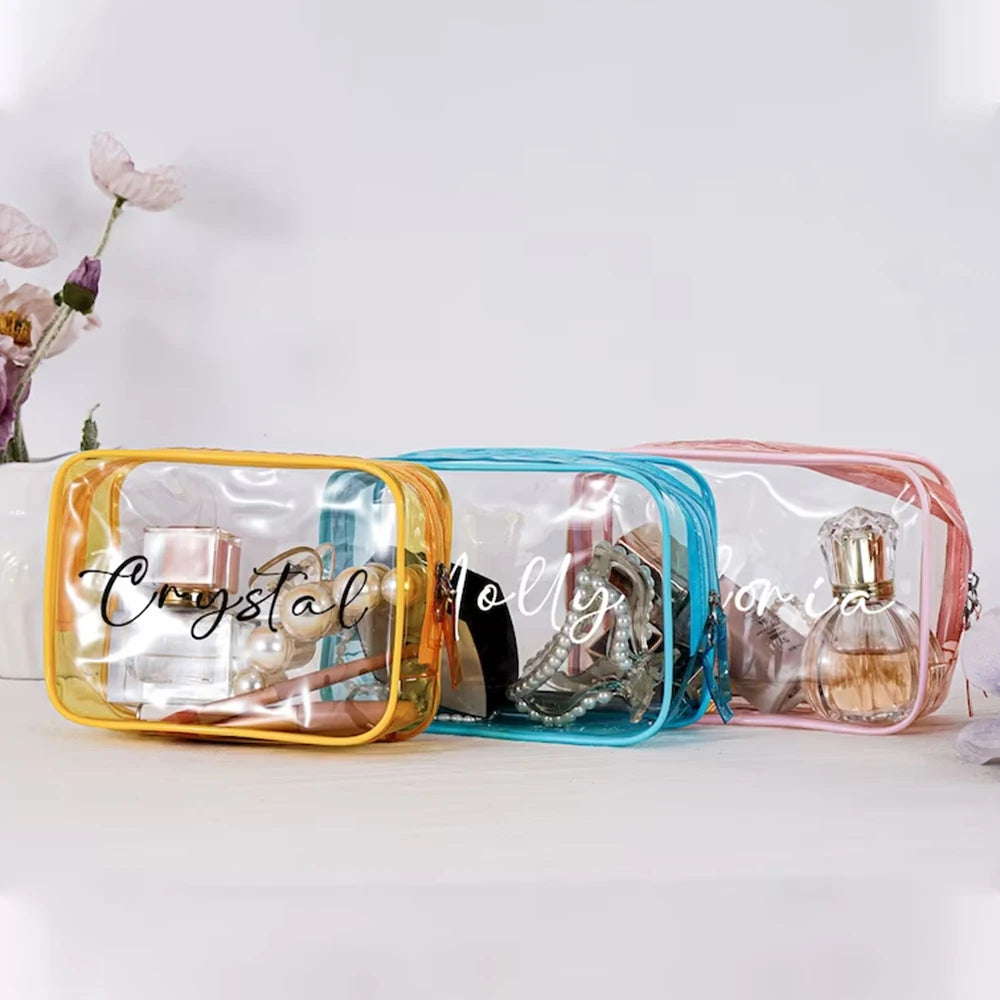 Personalized Clear Makeup Bag – Custom Waterproof Cosmetic Bag with Large Capacity, Perfect for Travel, Bridesmaids Gifts, and Party Decorations