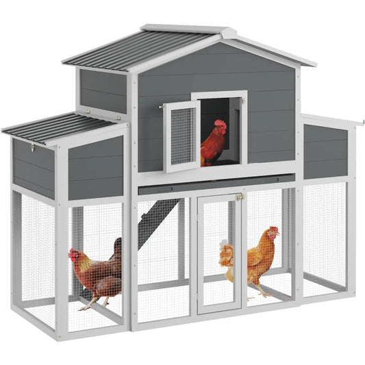 Wooden Chicken Coop for 2–6 Chickens – Outdoor Hen House with Run, 2 Nesting Boxes & Weatherproof Roof