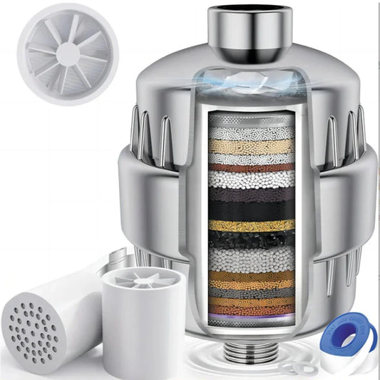 15–20 Stage High-Output Shower Water Filter | Activated Carbon + Vitamin C | Removes Chlorine & Heavy Metals
