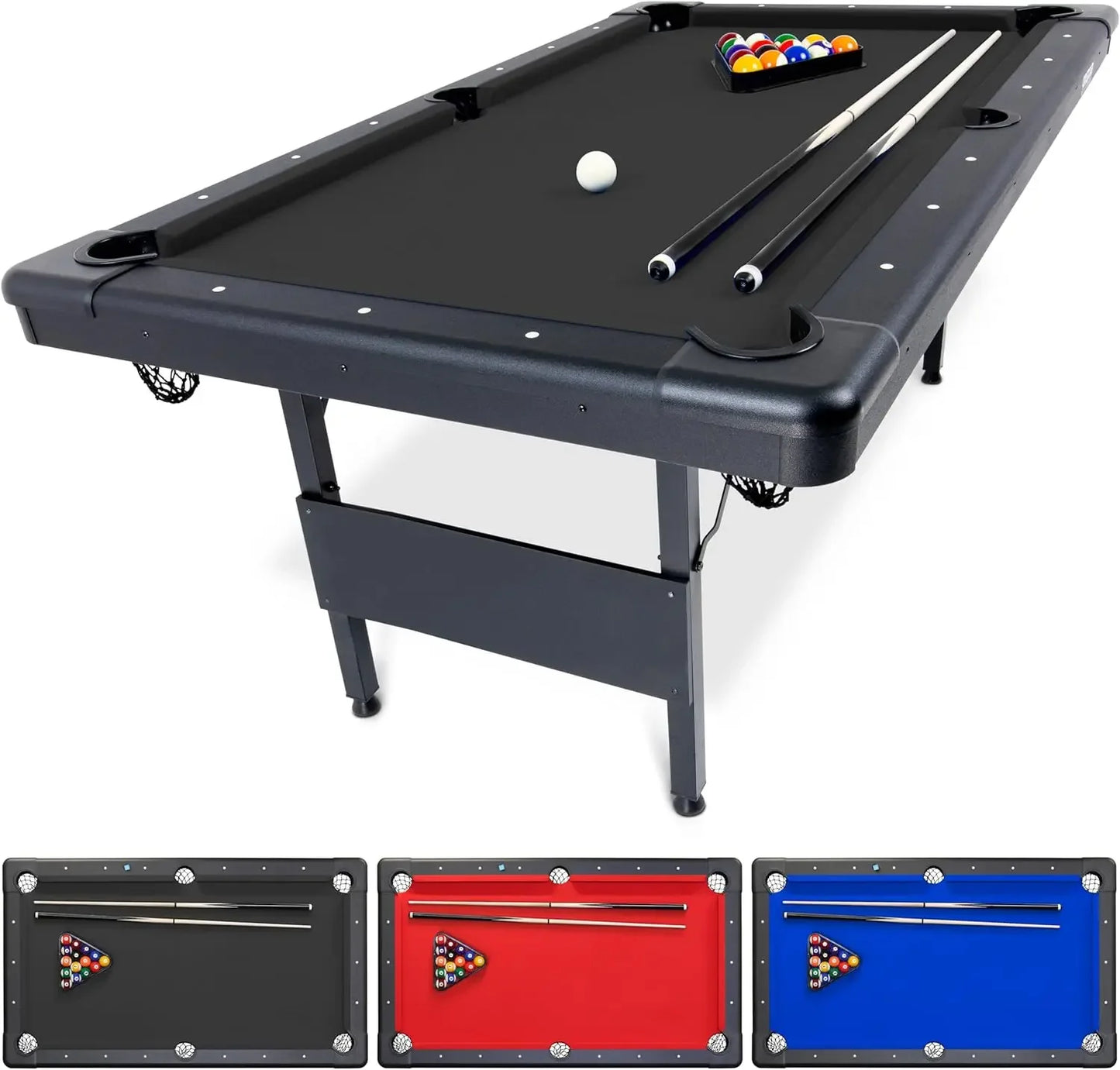 6, 7, or 8 Ft Portable Billiards Table – Premium Pool Table with Full Set of Balls, 2 Cue Sticks, and Chalk Included