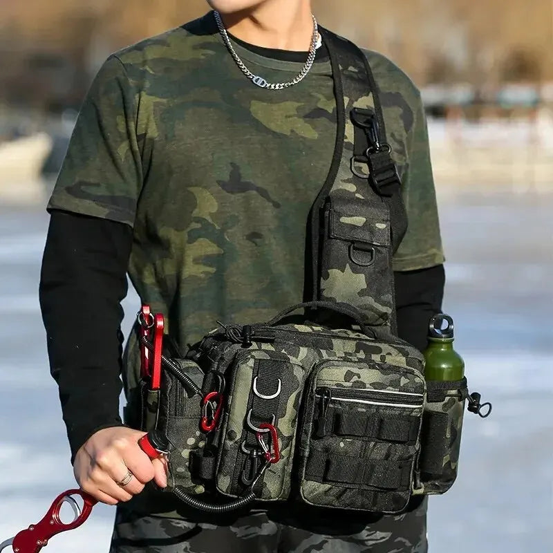 Fishing Tackle Backpack with Rod Holder – Multi-Functional Gear Bag with Lure Boxes & Sling Strap for Men