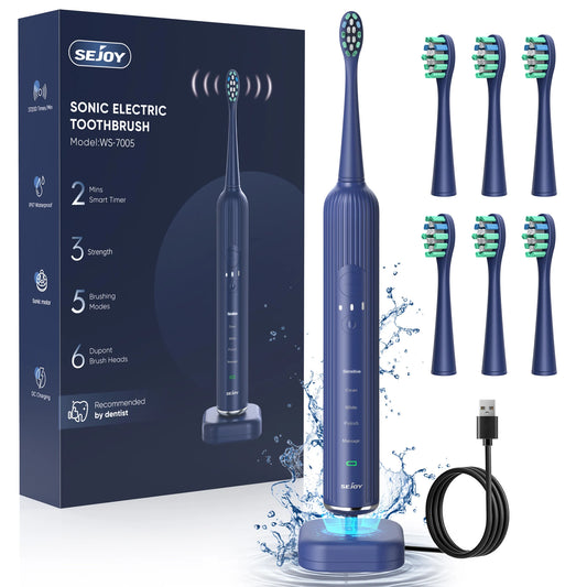 Toothbrush – Rechargeable Ultra Whitening Electric Brush with 8 Heads, Wireless Charging, 5 Modes & Smart Timer