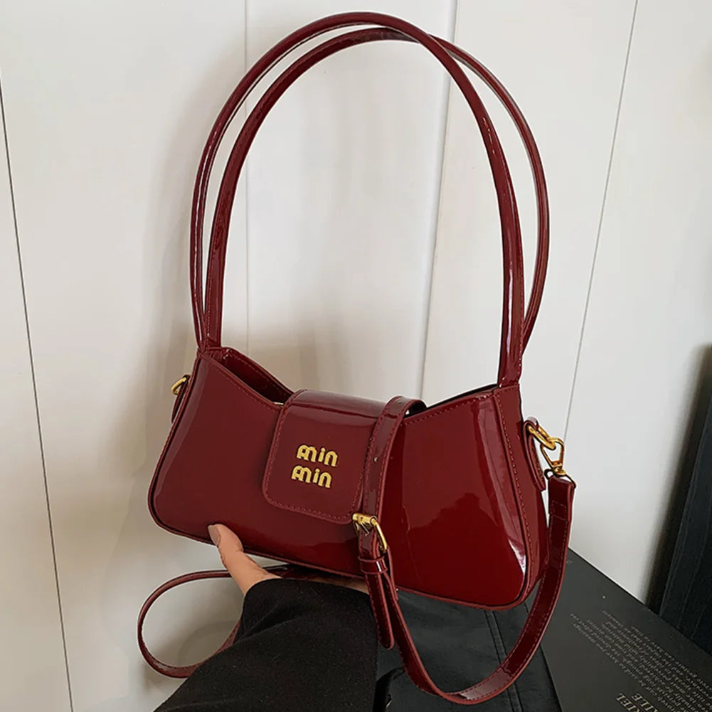 2025 Light Luxury Patent Leather Ladies Shoulder Bag – High-End PU Tote, Underarm Handbag & Crossbody Purse