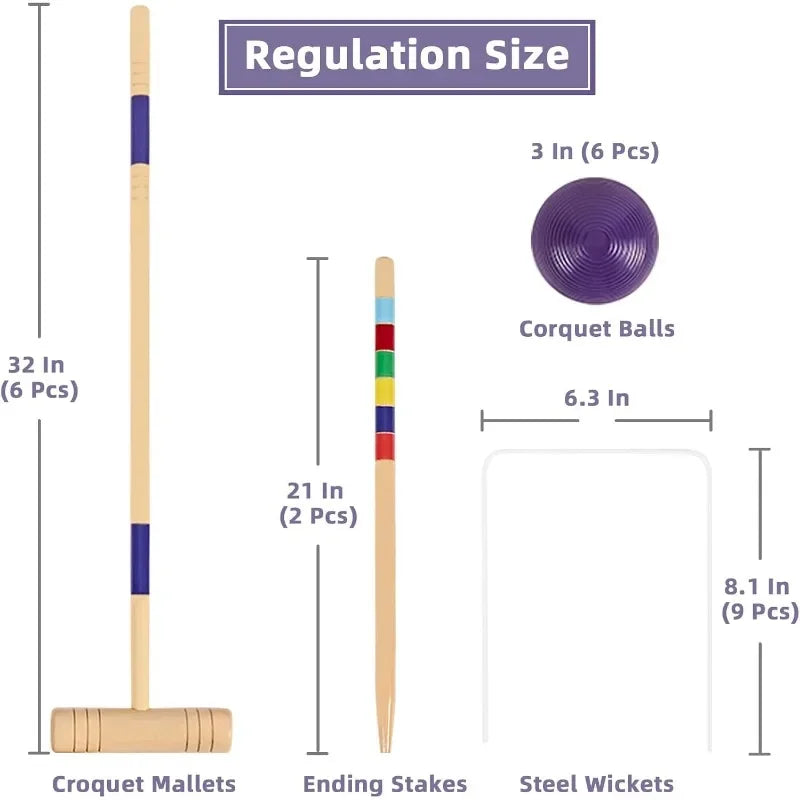 32" Six-Player Croquet Set – Deluxe Backyard Lawn Game with Premium Pine Mallets, Balls, Wickets & Stakes