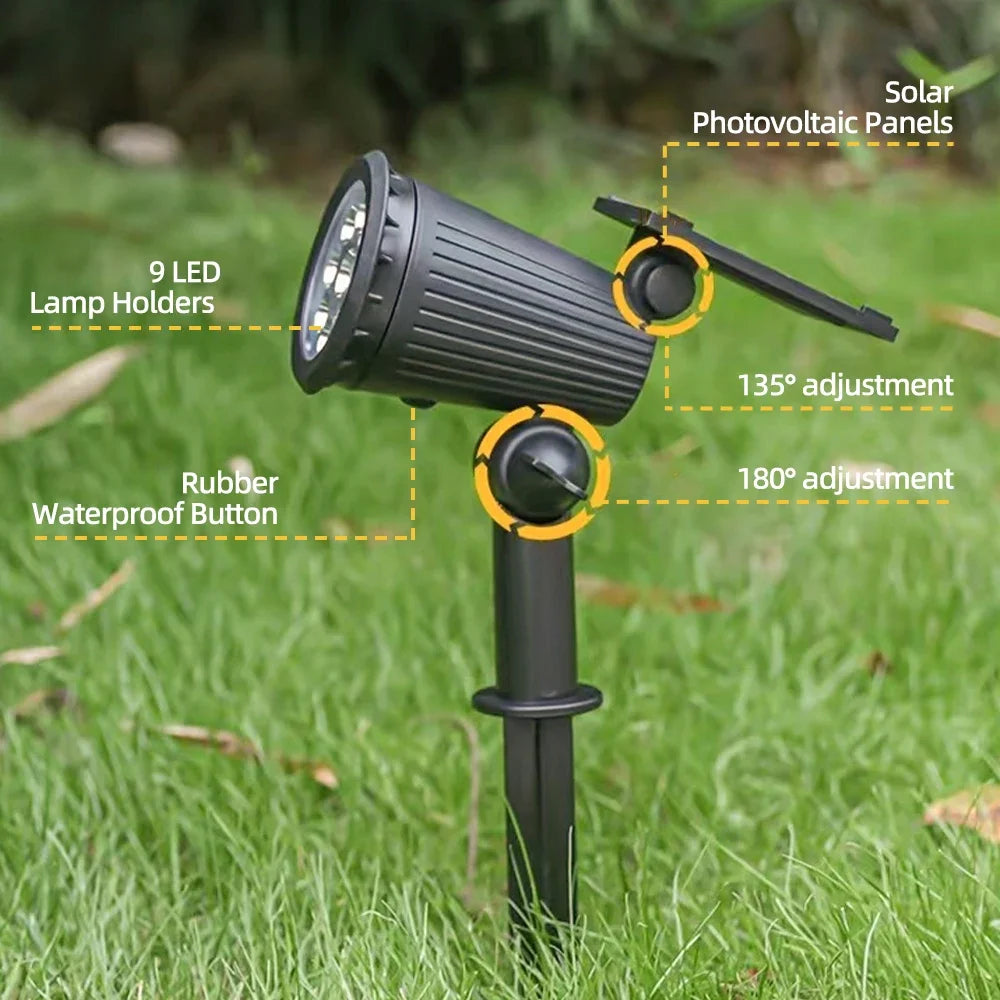 9-LED RGB Solar Spotlights – Waterproof Outdoor Landscape Lights with Adjustable Brightness for Garden, Yard & Trees