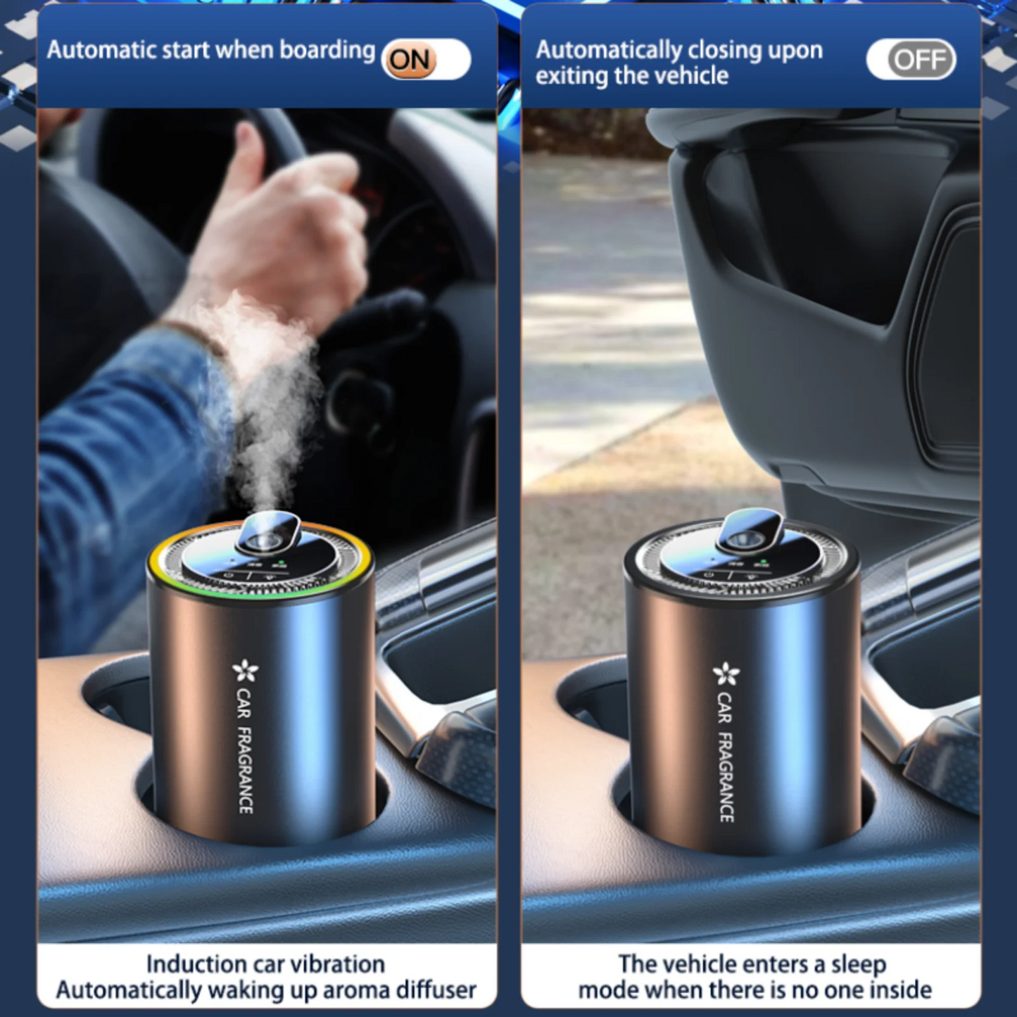 Smart Car Air Freshener & Essential Oil Diffuser – 50ml Long-Lasting Aroma with Star Projector & Auto On/Off