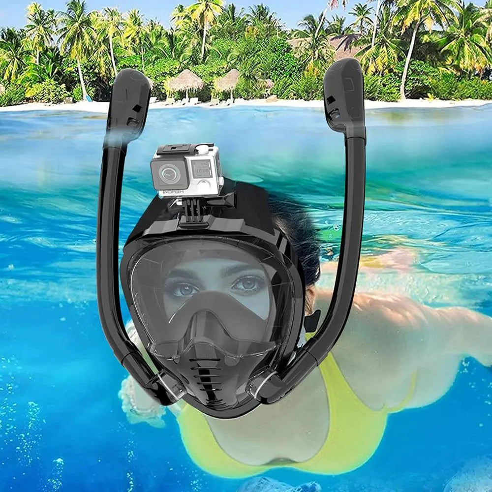 Enhanced Snorkeling Experience: 180° Panoramic View Full Face Snorkel Mask with Silicone Dry Top, Dual Snorkels, Anti-Fog, and Anti-Leak Technology