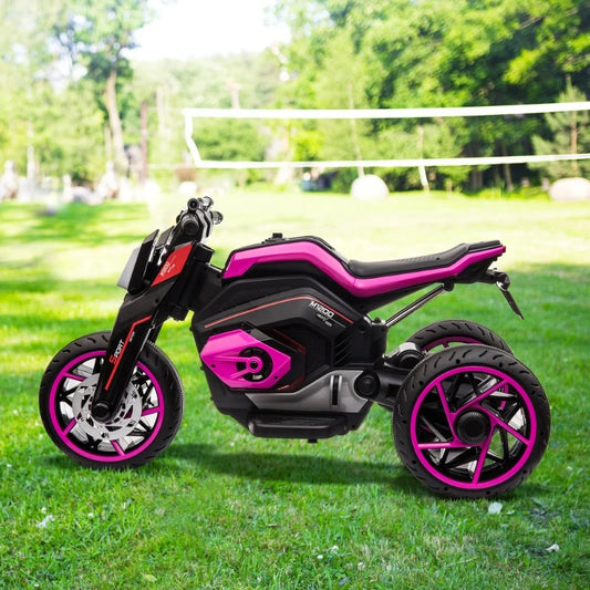 12V Three-Wheel Ride-On Motorcycle for Kids (Rosy Pink) Electric Motorbike with Horns, LED Lights – Perfect Gift for Ages 3–8