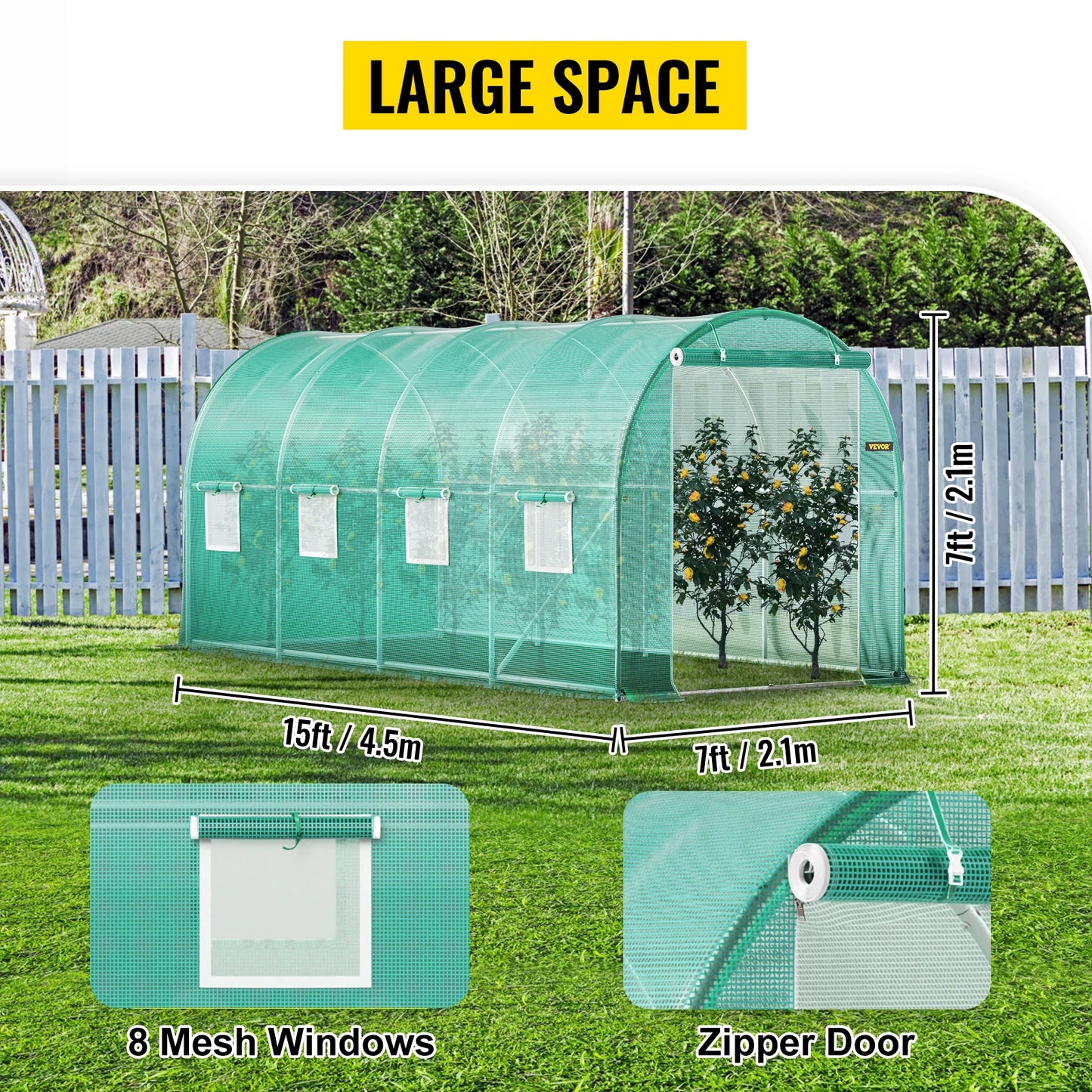 VEVOR Walk-in Tunnel Greenhouse: Galvanized Frame with Waterproof Cover - Available in Various Sizes (15x7x7/10x7x7/20x10x7/12x7x7 ft)