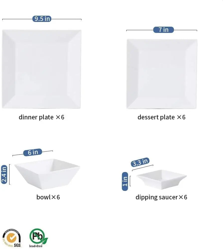 Elevate Your Dining: Elegant 24-Piece Square Dinnerware Set for 6 – Includes Plates, Bowls & Saucers in Off-White