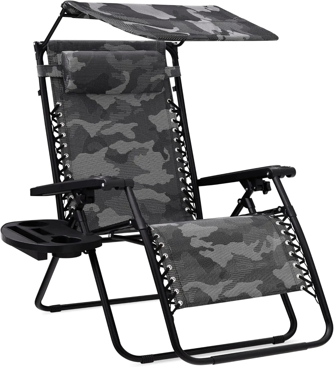 Folding Zero Gravity Recliner Chair – Outdoor Patio Lounge with Adjustable Canopy, Headrest & Side Tray