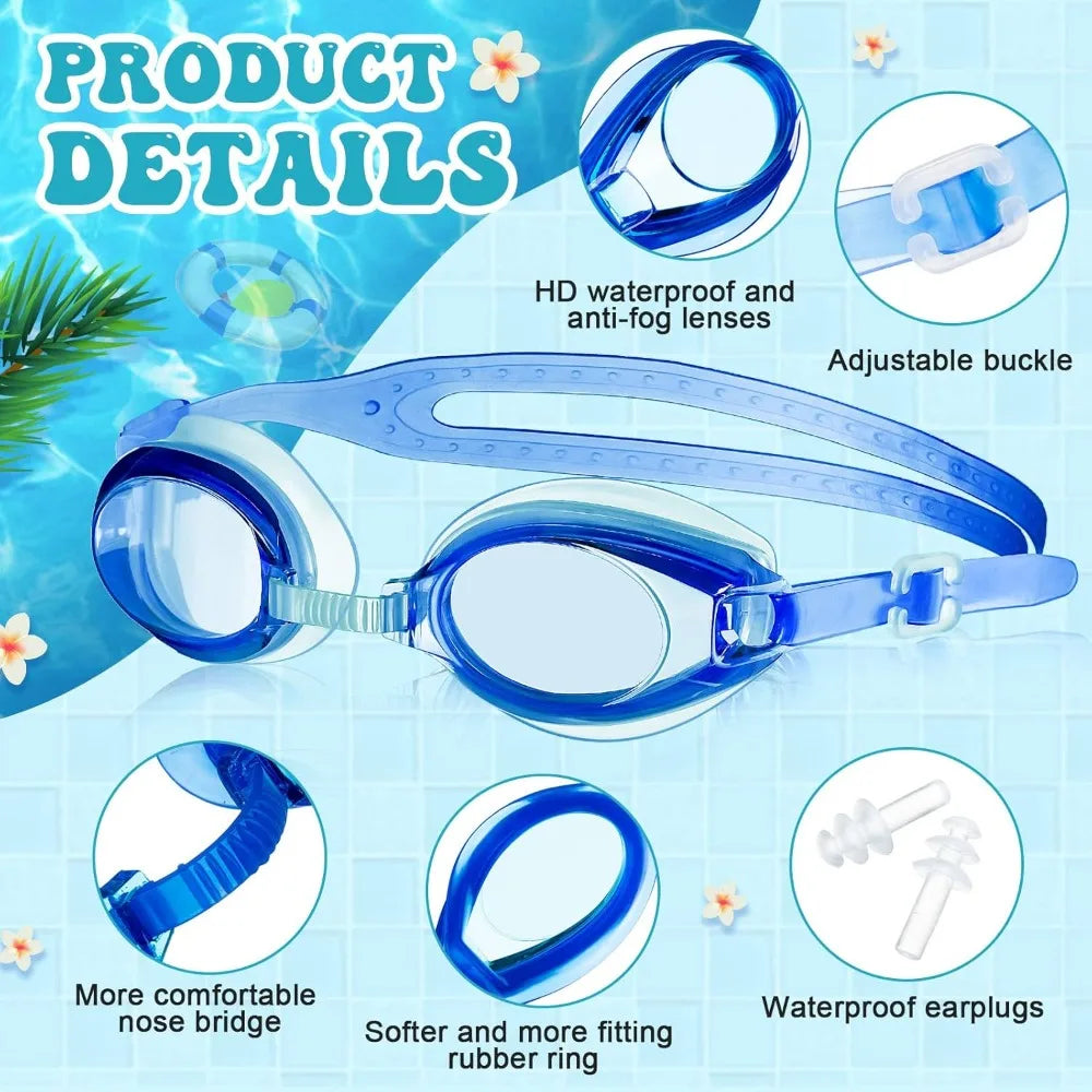 Kids Swim Goggles with Earplugs – No-Leak, Anti-Fog, UV-Protected Swimming Goggles for Toddlers & Children (Unisex)