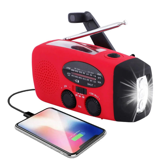 Versatile Solar Hand Crank Radio: FM/AM/WB NOAA Weather Radio with 2000mAh USB Charging, Emergency LED Flashlight, and Power Bank Functionality