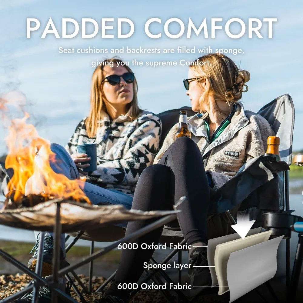 Double Camping Chair Loveseat, Portable Folding Outdoor Lawn Chair with Padded Seats, Armrests, Side Pockets, 440lbs Capacity