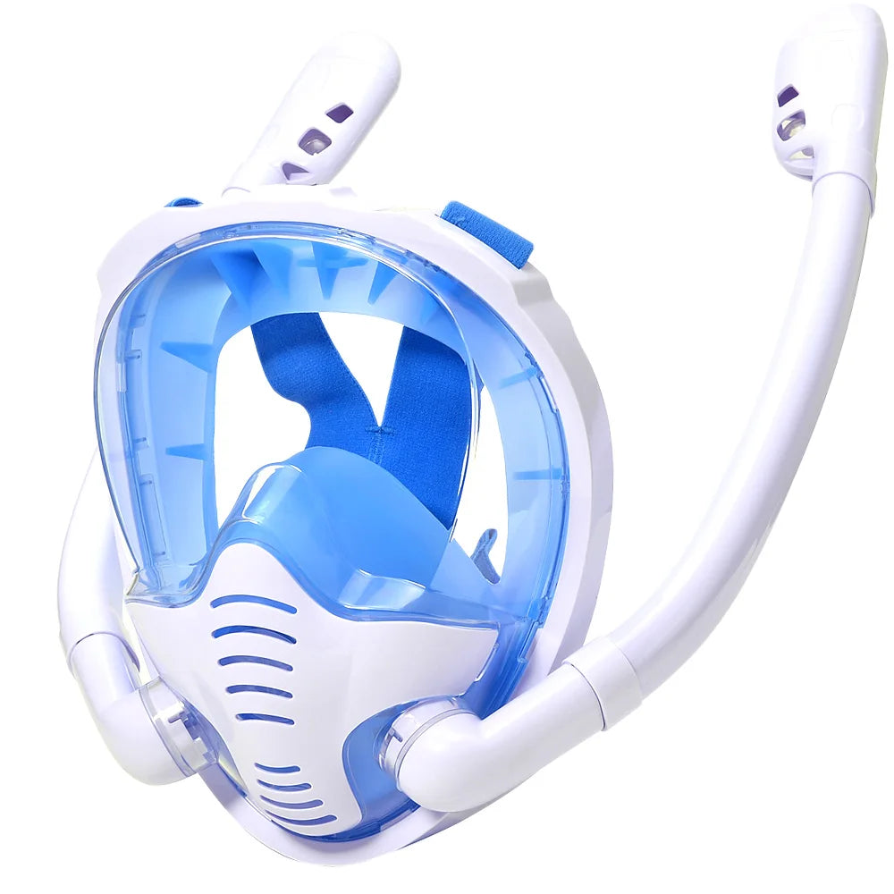 Enhanced Snorkeling Experience: 180° Panoramic View Full Face Snorkel Mask with Silicone Dry Top, Dual Snorkels, Anti-Fog, and Anti-Leak Technology