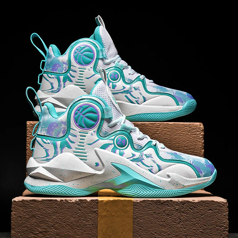 Men's Basketball Shoes – Breathable, No-Slip Outdoor Training Sneakers with Trendy Graffiti Design