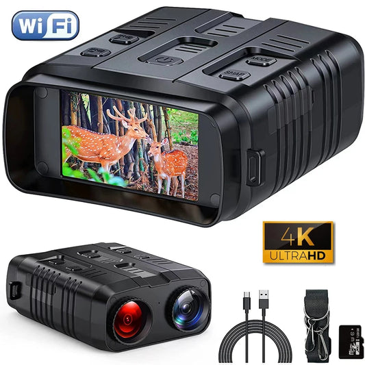 4K Wi-fi Digital Night Vision Binoculars: Infrared Goggles with 3'' Screen, Full Darkness 300m Range – Perfect for Hunting & Camping!