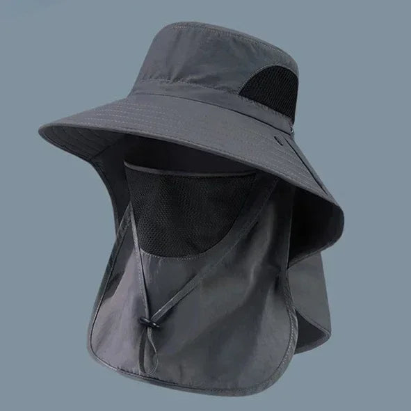 UPF 50+ Wide-Brim Outdoor Fishing Hat with Removable Neck & Face Flap – Breathable Mesh Sun Protection