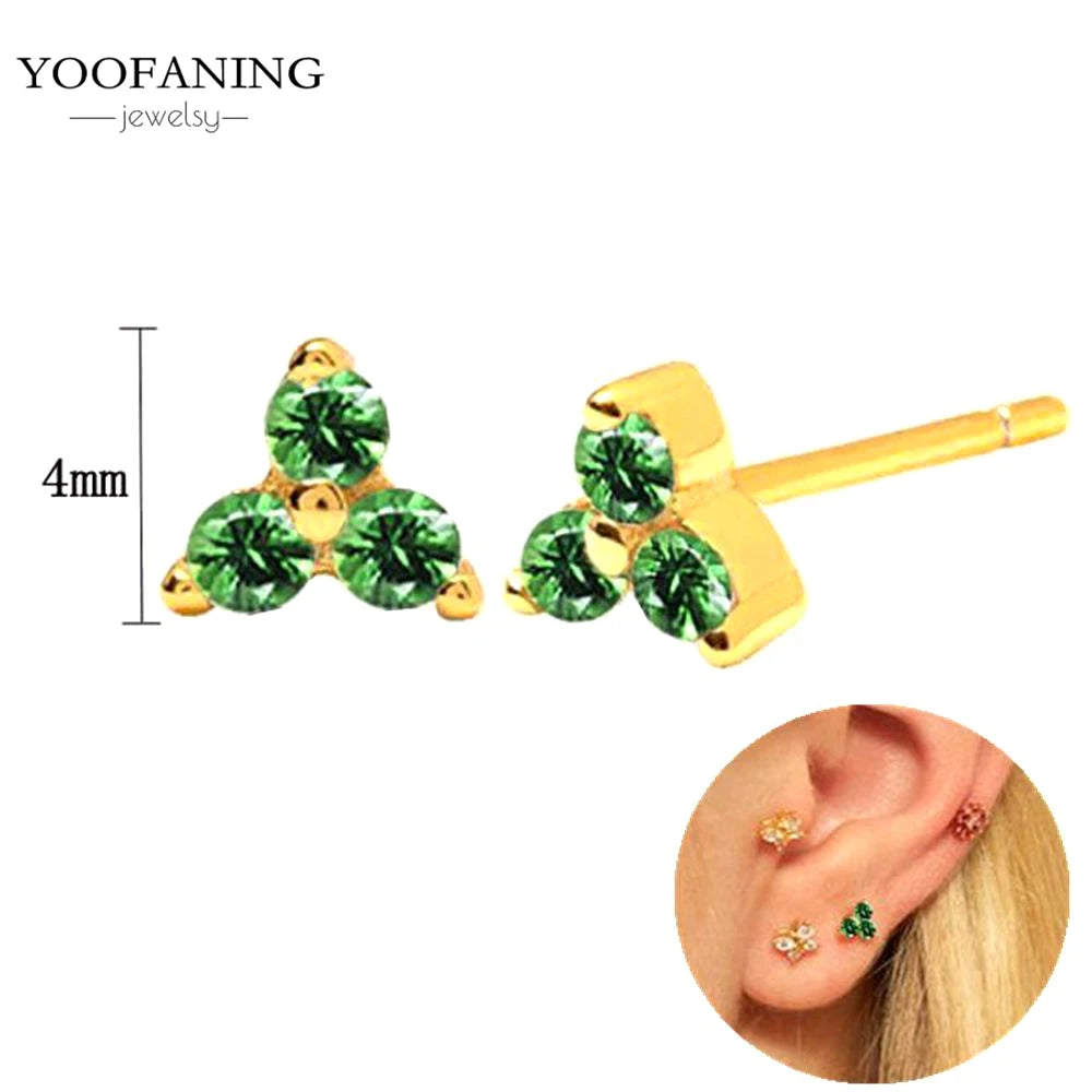 925 Sterling Silver Women's Earrings – Heart-Shaped Green Zircon Flower with Geometric Luxury Design