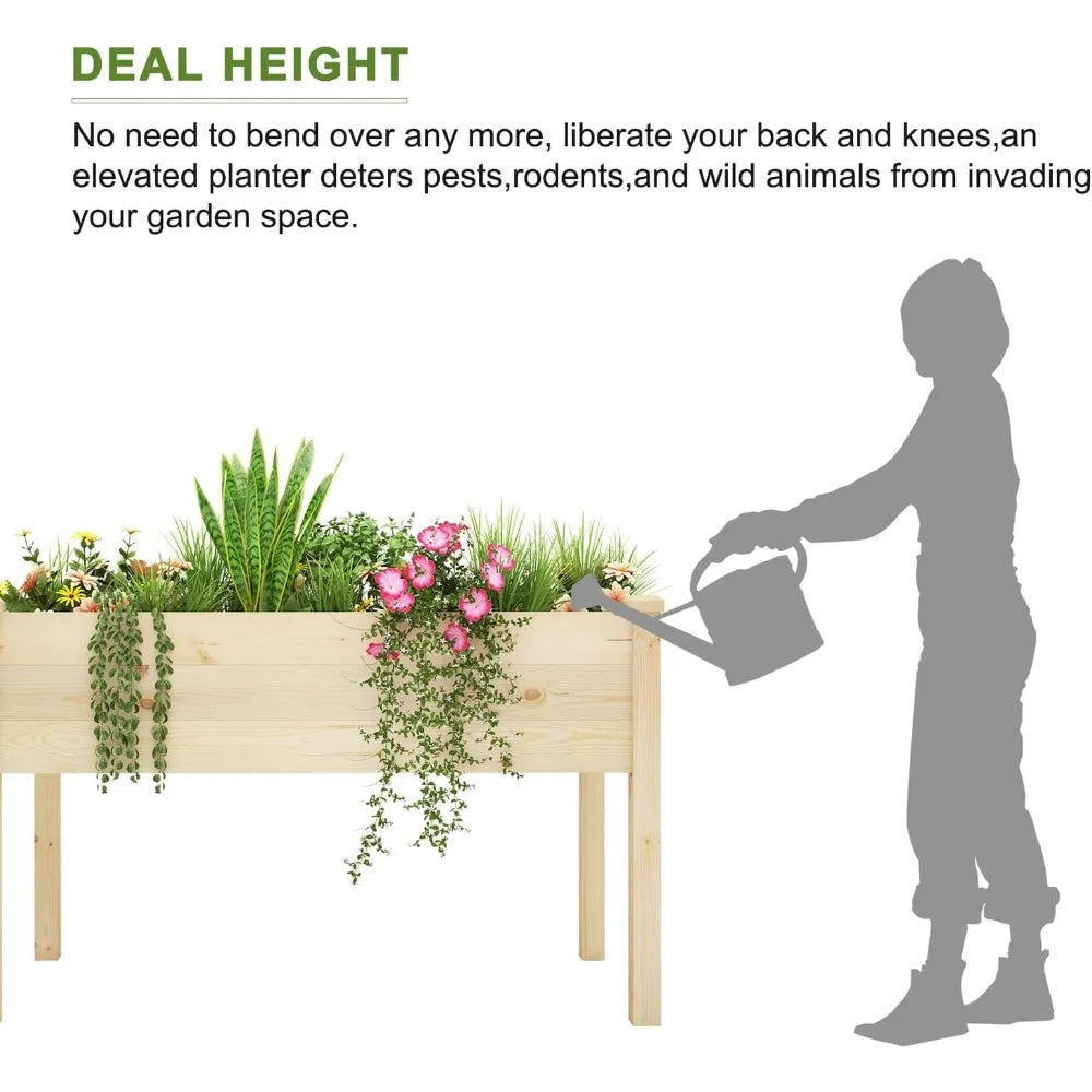 Outdoor Raised Garden Bed - Elevated Wood Planter Box for Vegetables and Flowers, Reinforced and Spacious