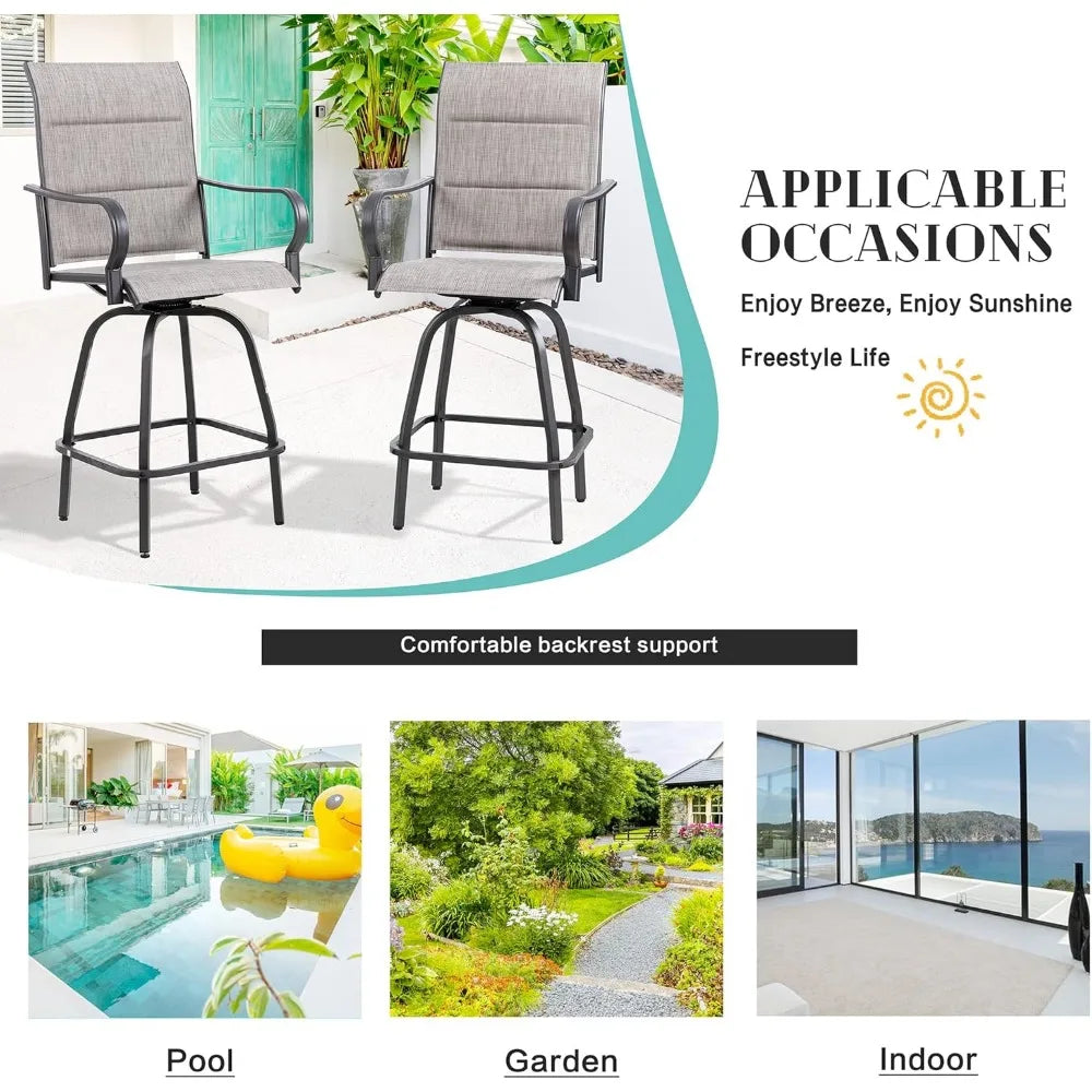 New 5-Piece Patio Swivel Bar Set – All-Weather Metal Textilene High Swivel Bar Stools (Set of 4) with Glass Bar Table