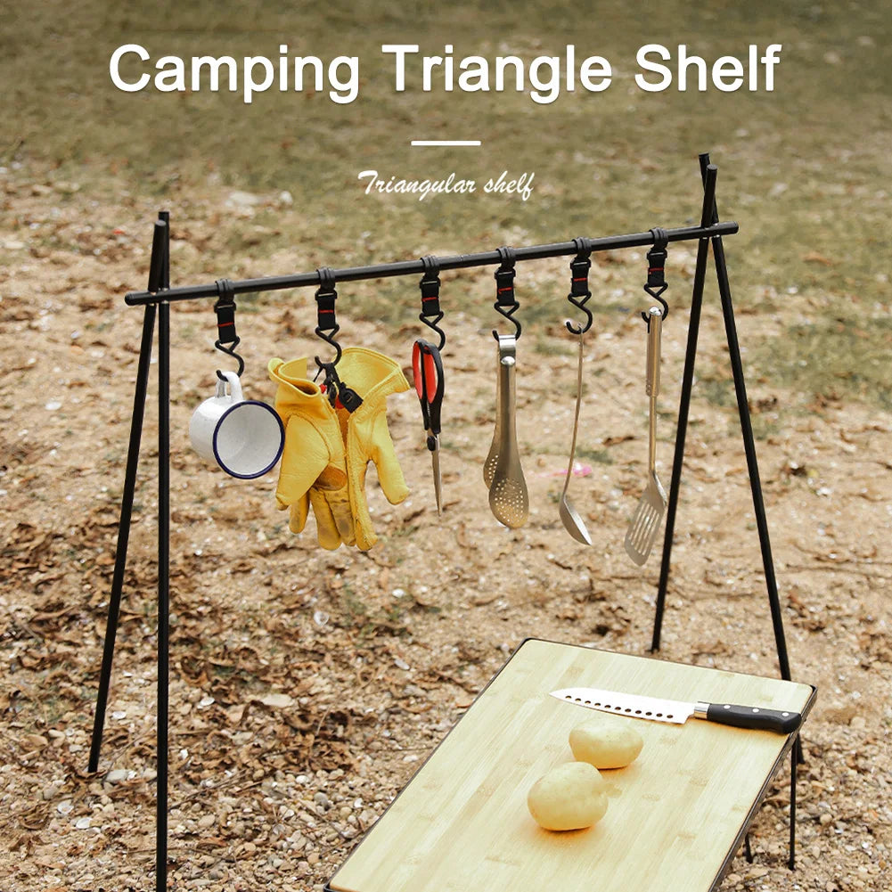 Lightweight Aluminum Camping Triangle Rack – Foldable Storage Stand with Hooks for Picnic, BBQ & Hiking