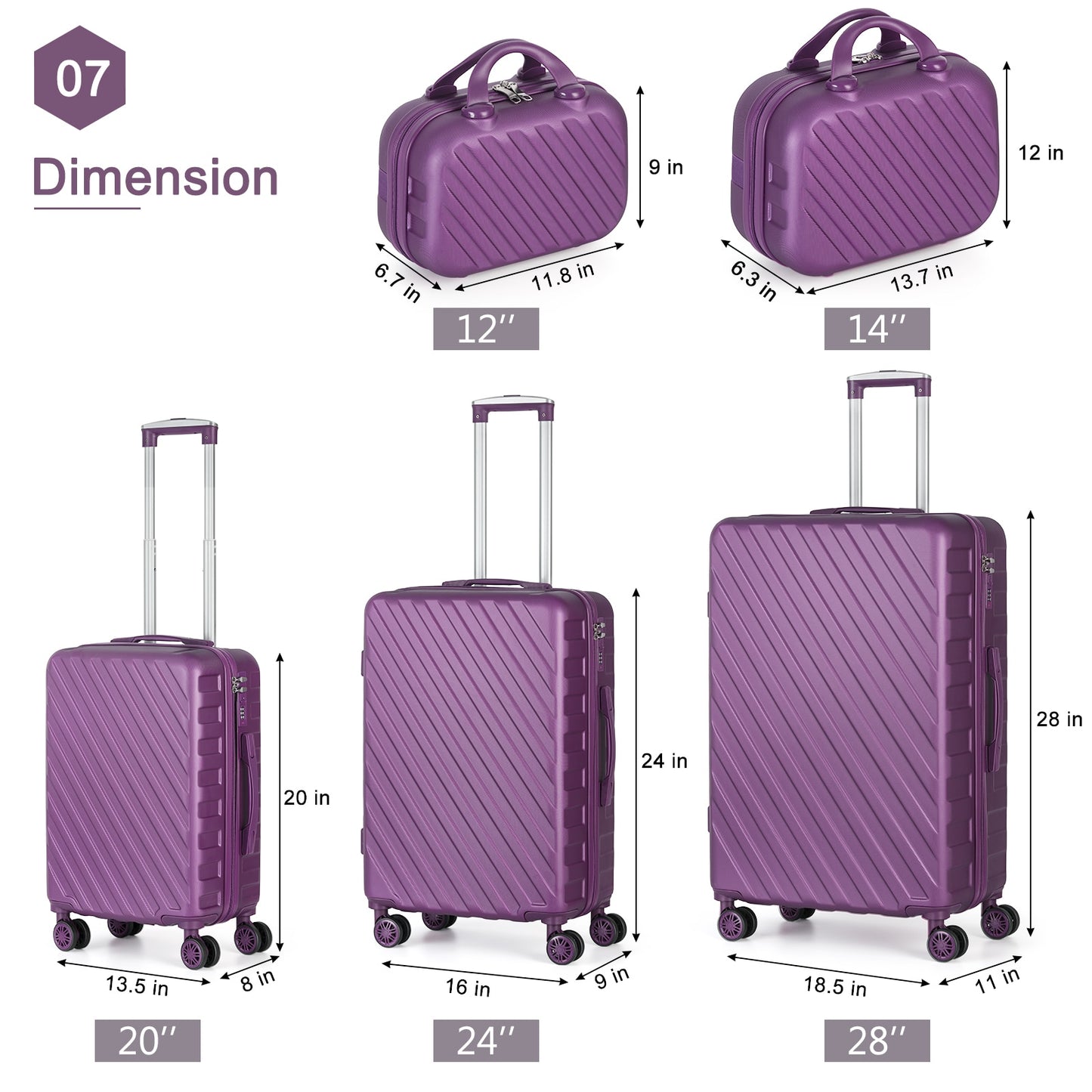 Travel in Style: 5-Piece Luggage Set with Cosmetic Suitcase, Portable Boarding Luggage, and 360-Degree Spinner Wheels